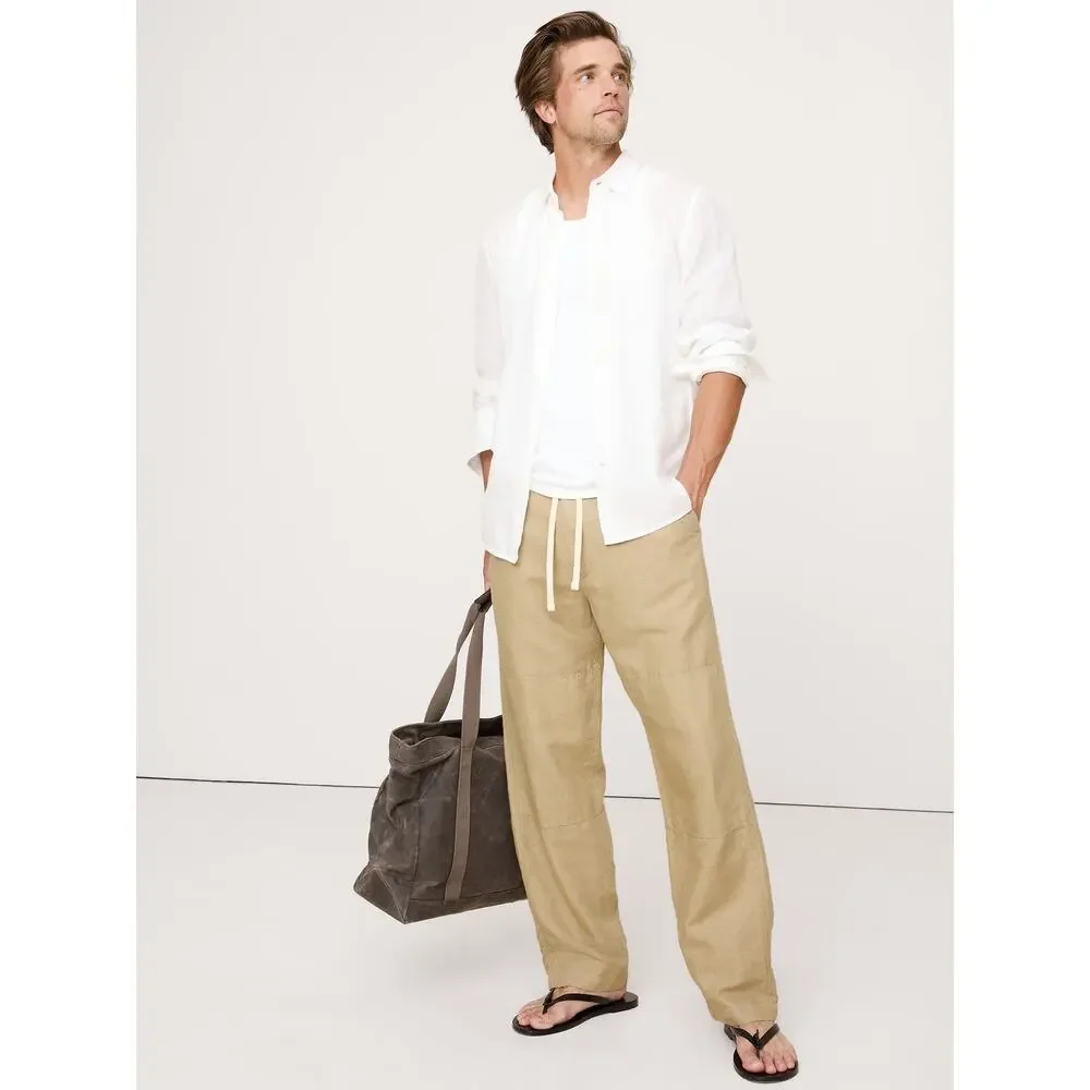 NWT Banana Republic Men's Linen-Cotton Pull-On Pant in Khaki Beige size XL